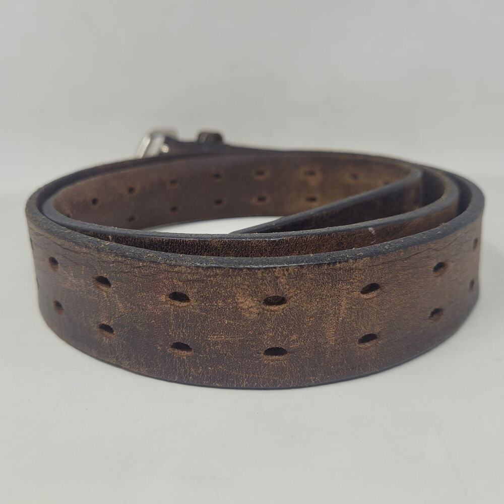 Dickies Belt Men 40 Brown Leather Double Prong Buckle Work Distressed USA Rugged - Picture 2 of 5